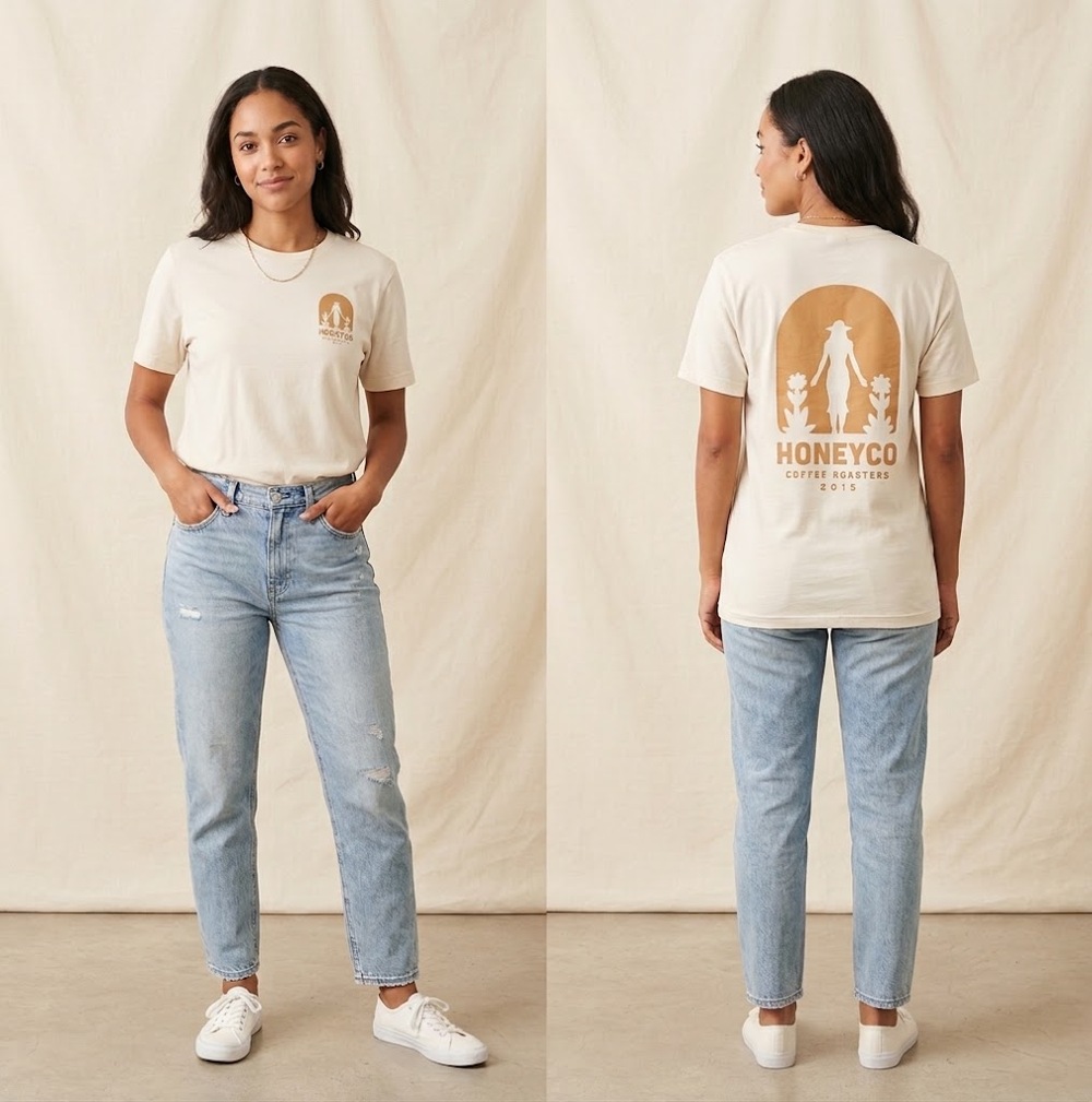 HoneyCo Coffee Roasters Graphic T-Shirt Cream Bella+Canvas L EUC
